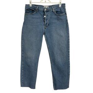RE/DONE Originals‎ Stove Pipe High-rise Raw Hem Jeans in Blue Size 32